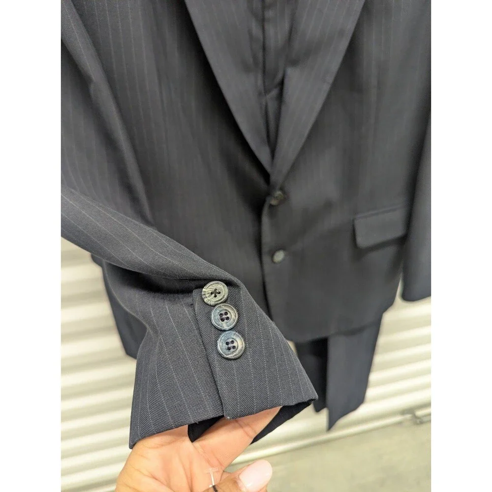 Old Money Haggar Imperial Navy Pinstripe‎ 2 Piece Suit 42R 36x28.5 USA